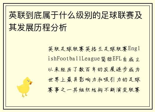 英联到底属于什么级别的足球联赛及其发展历程分析